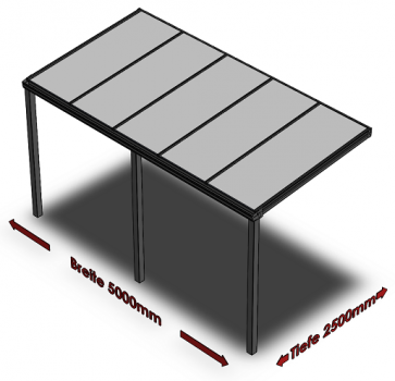 Preview: Überdachung mit 16 mm Polycarbonat, 5 x 2,5 m